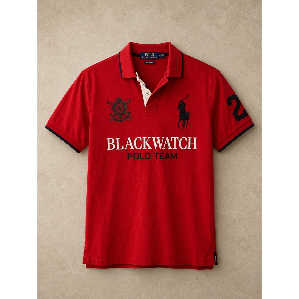 Polo Ralph Lauren Mens Polo Shirt L Red Blackwatch Polo Team Custom Fit Big Pony